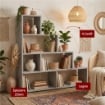 SCAFFALE A LIBRERIA DI DESIGN A SCALA L IN LEGNO DIMENSIONI 144X150X38 CM, COLORE CEMENTO