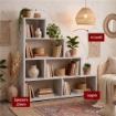SCAFFALE A LIBRERIA DI DESIGN A SCALA L IN LEGNO DIMENSIONI 144X150X38 CM, COLORE OSSIDO BIANCO