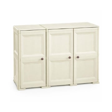 ARMADIO 3 ANTE ANGORA 118X43X85,5 CM CON PUNTALI E ANTE EFFETTO LEGNO – MOBILE CONTENITORE MULTIUSO PER SALOTTO E BALCONE COPERTO
