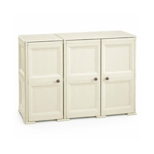 ARMADIO 3 ANTE ANGORA 118X43X85,5 CM CON PUNTALI E ANTE EFFETTO LEGNO – MOBILE CONTENITORE MULTIUSO PER SALOTTO E BALCONE COPERTO