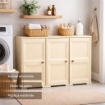 ARMADIO 3 ANTE ANGORA 118X43X85,5 CM CON PUNTALI E ANTE EFFETTO LEGNO – MOBILE CONTENITORE MULTIUSO PER SALOTTO E BALCONE COPERTO