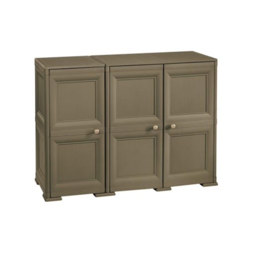 ARMADIO 3 ANTE WENGÉ 118X43X85,5 CM CON PUNTALI E ANTE EFFETTO LEGNO – MOBILE CONTENITORE MULTIUSO PER SALOTTO E BALCONE COPERTO