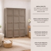 ARMADIO 3 ANTE WENGÉ 118X43X164 CM CON PUNTALI E ANTE EFFETTO LEGNO, MOBILE CONTENITORE ALTO PER ZONA GIORNO E BALCONE COPERTO