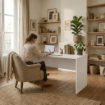 SCRIVANIA RETTANGOLARE MODERNA PER CAMERA DIMENSIONI 76X160X69 CM, COLORE OSSIDO BIANCO