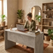 SCRIVANIA RETTANGOLARE MODERNA PER CAMERA DIMENSIONI 76X180X69 CM, COLORE CEMENTO