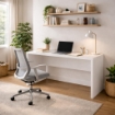 SCRIVANIA RETTANGOLARE MODERNA PER CAMERA DIMENSIONI 76X180X69 CM, COLORE OSSIDO BIANCO