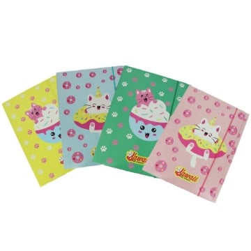 KAWAII CARTELLA  PORTA DOCUMENTI A4 CHIUSURA CON ELASTICO 26X35 CM - COLORE ASSORTITO