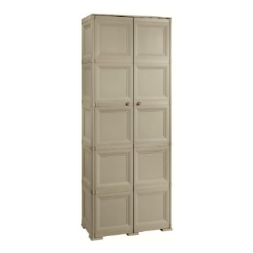 ARMADIO 2 ANTE TAUPE 79X43X203 CM CON 6 SCOMPARTI E VANO PORTASCOPA – MOBILE ALTO ORGANIZZAZIONE CASA PER INGRESSO E LAVANDERIA