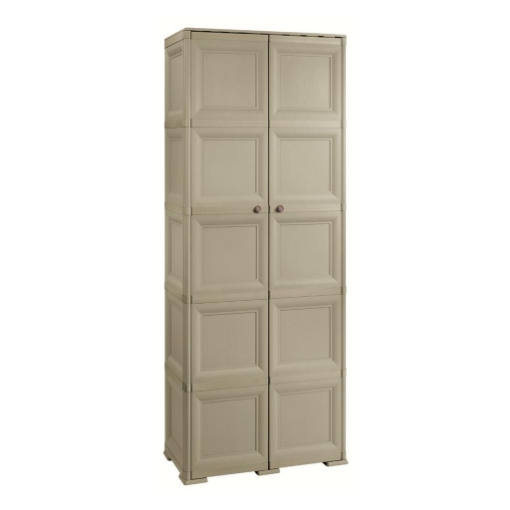 ARMADIO 2 ANTE TAUPE 79X43X203 CM CON 6 SCOMPARTI E VANO PORTASCOPA – MOBILE ALTO ORGANIZZAZIONE CASA PER INGRESSO E LAVANDERIA