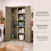 ARMADIO 2 ANTE TAUPE 79X43X203 CM CON 6 SCOMPARTI E VANO PORTASCOPA – MOBILE ALTO ORGANIZZAZIONE CASA PER INGRESSO E LAVANDERIA