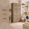 ARMADIO TAUPE 5 MODULI 79X43X203 CM CON 4 ANTE TRAFORATE – MOBILE ALTO ORGANIZZAZIONE CASA PER ZONA GIORNO E INGRESSO