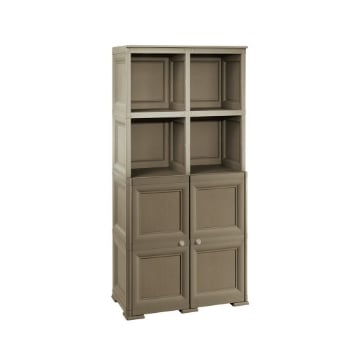 ARMADIO 4 MODULI WENGÉ 79X43X164 CM CON 2 VANI CHIUSI E 2 SCAFFALI – CONTENITORE VERTICALE SALVASPAZIO PER INGRESSO E ZONA LIVING