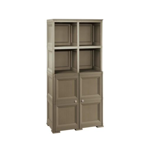 ARMADIO 4 MODULI WENGÉ 79X43X164 CM CON 2 VANI CHIUSI E 2 SCAFFALI – CONTENITORE VERTICALE SALVASPAZIO PER INGRESSO E ZONA LIVING