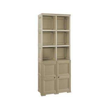 ARMADIO 2 MODULI CHIUSI E 3 SCAFFALI 79X43X203 CM – MOBILE ALTO CON 6 VANI APERTI E ANTE EFFETTO LEGNO PER ZONA LIVING