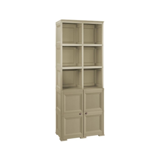 ARMADIO 2 MODULI CHIUSI E 3 SCAFFALI 79X43X203 CM – MOBILE ALTO CON 6 VANI APERTI E ANTE EFFETTO LEGNO PER ZONA LIVING