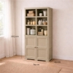 ARMADIO 2 MODULI CHIUSI E 3 SCAFFALI 79X43X203 CM – MOBILE ALTO CON 6 VANI APERTI E ANTE EFFETTO LEGNO PER ZONA LIVING