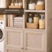 ARMADIO 2 MODULI CHIUSI E 3 SCAFFALI 79X43X203 CM – MOBILE ALTO CON 6 VANI APERTI E ANTE EFFETTO LEGNO PER ZONA LIVING