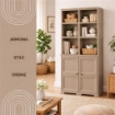 ARMADIO 2 MODULI CHIUSI E 3 SCAFFALI 79X43X203 CM – MOBILE ALTO CON 6 VANI APERTI E ANTE EFFETTO LEGNO PER ZONA LIVING