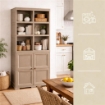 ARMADIO 2 MODULI CHIUSI E 3 SCAFFALI 79X43X203 CM – MOBILE ALTO CON 6 VANI APERTI E ANTE EFFETTO LEGNO PER ZONA LIVING
