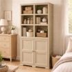 ARMADIO 2 MODULI CHIUSI E 3 SCAFFALI 79X43X203 CM – MOBILE ALTO CON 6 VANI APERTI E ANTE EFFETTO LEGNO PER ZONA LIVING