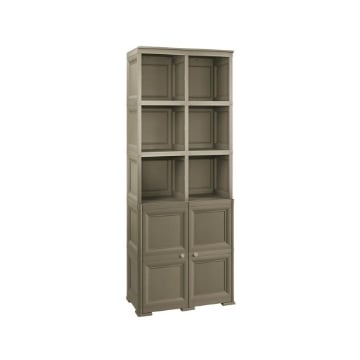 ARMADIO 2 MODULI CHIUSI E 3 MODULI SCAFFALE WENGÉ 79X43X203 CM – MOBILE CONTENITORE MULTIUSO ALTO PER SALOTTO, PERGOLATO E BALCONE COPERTO
