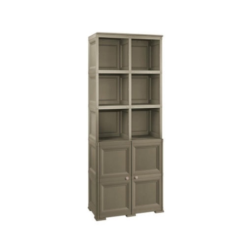 ARMADIO 2 MODULI CHIUSI E 3 MODULI SCAFFALE WENGÉ 79X43X203 CM – MOBILE CONTENITORE MULTIUSO ALTO PER SALOTTO, PERGOLATO E BALCONE COPERTO