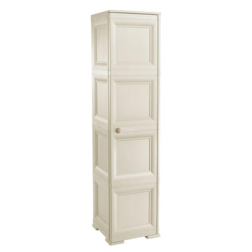COLONNINA 4 MODULI IN PLASTICA EFFETTO LEGNO CON ANTE LISCE 40X43X164 CM – MOBILETTO ALTO MULTIUSO PER CAMERA, SALOTTO, STUDIO E HOME OFFICE