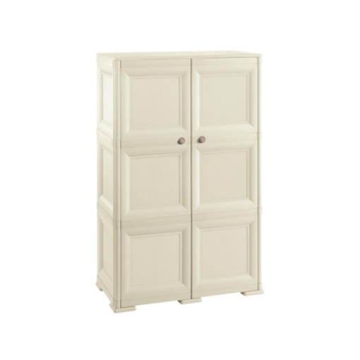 ARMADIO 3 MODULI IN PLASTICA 79X43X125 CM – MOBILE CONTENITORE MULTIUSO PER SALOTTO, PERGOLATO E BALCONE COPERTO, DESIGN CLASSICO EFFETTO LEGNO