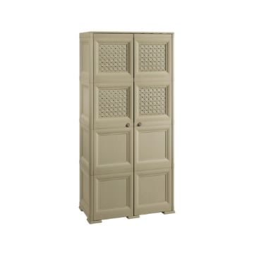 ARMADIO 4 MODULI TAUPE 79X43X164 CM CON 4 RIPIANI E ANTE TRAFORATE – CONTENITORE VERTICALE SALVASPAZIO PER ZONA LIVING