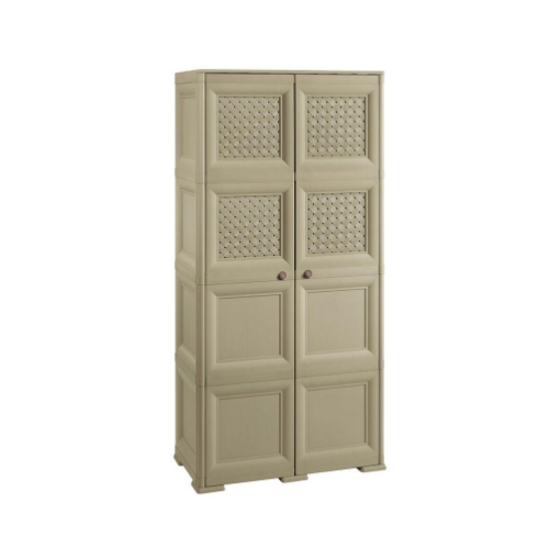 ARMADIO 4 MODULI TAUPE 79X43X164 CM CON 4 RIPIANI E ANTE TRAFORATE – CONTENITORE VERTICALE SALVASPAZIO PER ZONA LIVING