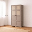 ARMADIO 4 MODULI TAUPE 79X43X164 CM CON 4 RIPIANI E ANTE TRAFORATE – CONTENITORE VERTICALE SALVASPAZIO PER ZONA LIVING