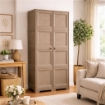 ARMADIO 4 MODULI TAUPE 79X43X164 CM CON 4 RIPIANI E ANTE TRAFORATE – CONTENITORE VERTICALE SALVASPAZIO PER ZONA LIVING