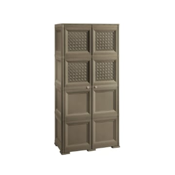 ARMADIO 4 MODULI WENGÉ 79X43X164 CM CON 4 ANTE CHIUSE E 4 TRAFORATE – MOBILE ALTO MULTIUSO PER ZONA GIORNO E BALCONE COPERTO