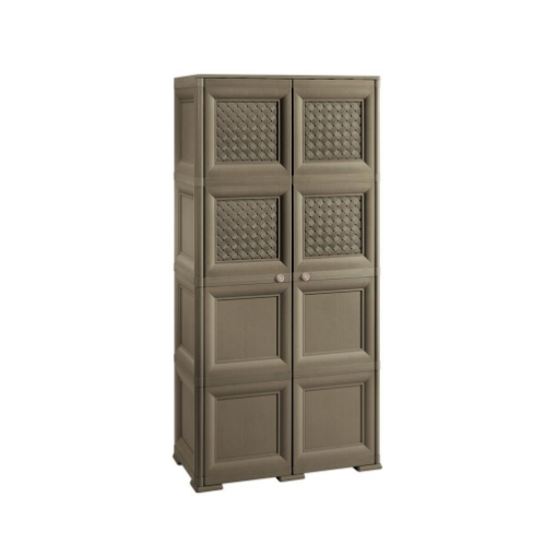 ARMADIO 4 MODULI WENGÉ 79X43X164 CM CON 4 ANTE CHIUSE E 4 TRAFORATE – MOBILE ALTO MULTIUSO PER ZONA GIORNO E BALCONE COPERTO