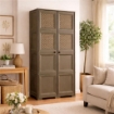 ARMADIO 4 MODULI WENGÉ 79X43X164 CM CON 4 ANTE CHIUSE E 4 TRAFORATE – MOBILE ALTO MULTIUSO PER ZONA GIORNO E BALCONE COPERTO