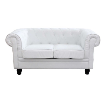 DIVANO A 2  POSTI STILE CHESTERFIELD IN ECOPELLE BIANCO