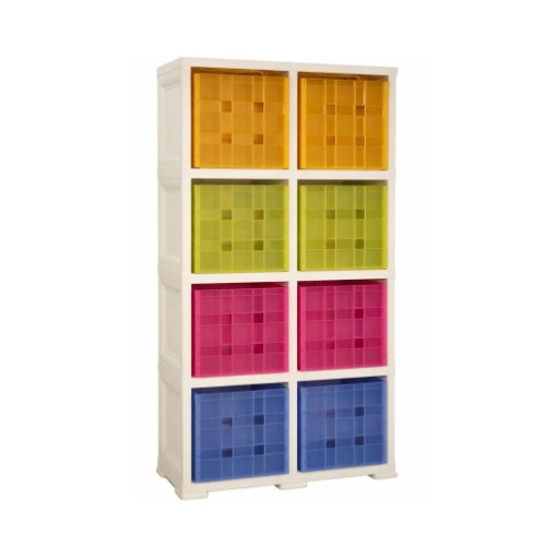 SCAFFALE 2 MODULI CON 8 CONTENITORI CUBO ANGORA 79X41X164 CM – LIBRERIA PORTAOGGETTI MODULARE PER CAMERETTA, STUDIO E SPAZI CREATIVI OMNIMODUS