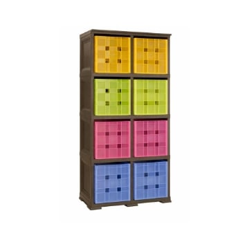 SCAFFALE 2 MODULI CON 8 CONTENITORI CUBO WENGÉ 79X41X164 CM – LIBRERIA PORTAOGGETTI MODULARE PER CAMERETTA, STUDIO E SPAZI CREATIVI OMNIMODUS