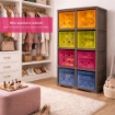 SCAFFALE 2 MODULI CON 8 CONTENITORI CUBO WENGÉ 79X41X164 CM – LIBRERIA PORTAOGGETTI MODULARE PER CAMERETTA, STUDIO E SPAZI CREATIVI OMNIMODUS
