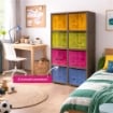 SCAFFALE 2 MODULI CON 8 CONTENITORI CUBO WENGÉ 79X41X164 CM – LIBRERIA PORTAOGGETTI MODULARE PER CAMERETTA, STUDIO E SPAZI CREATIVI OMNIMODUS