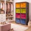 SCAFFALE 2 MODULI CON 8 CONTENITORI CUBO WENGÉ 79X41X164 CM – LIBRERIA PORTAOGGETTI MODULARE PER CAMERETTA, STUDIO E SPAZI CREATIVI OMNIMODUS