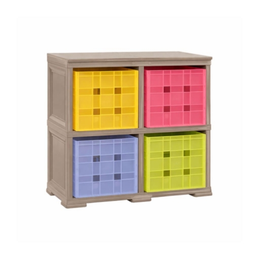 SCAFFALE 2 MODULI TALPA 79X41X85,5 CM CON 4 CONTENITORI CUBO A SCORRIMENTO – LIBRERIA PORTAOGGETTI SALVASPAZIO PER CAMERETTA E ZONA STUDIO