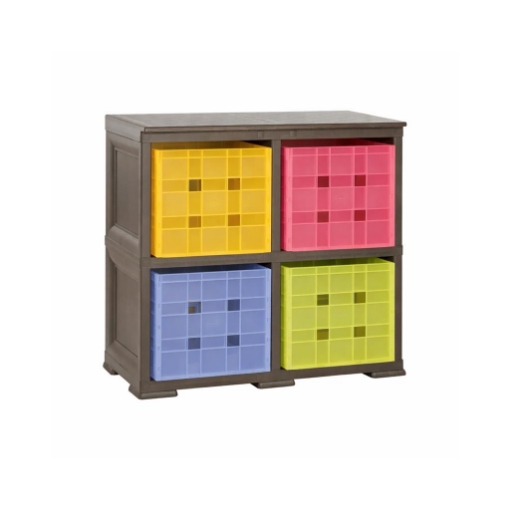 SCAFFALE 2 MODULI WENGÉ 79X41X85,5 CM CON 4 CONTENITORI CUBO A SCORRIMENTO – LIBRERIA SALVASPAZIO ORGANIZZAZIONE CASA