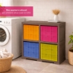SCAFFALE 2 MODULI WENGÉ 79X41X85,5 CM CON 4 CONTENITORI CUBO A SCORRIMENTO – LIBRERIA SALVASPAZIO ORGANIZZAZIONE CASA