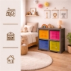 SCAFFALE 2 MODULI WENGÉ 79X41X85,5 CM CON 4 CONTENITORI CUBO A SCORRIMENTO – LIBRERIA SALVASPAZIO ORGANIZZAZIONE CASA