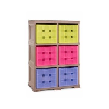 SCAFFALE 2 MODULI TALPA 79X41X125 CM CON 6 CONTENITORI CUBO A SCORRIMENTO – LIBRERIA ORGANIZZATORE VERTICALE PER CAMERETTA E ZONA STUDIO