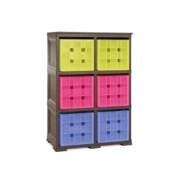 SCAFFALE 2 MODULI WENGÉ 79X41X125 CM CON 6 CONTENITORI CUBO – LIBRERIA PORTAOGGETTI VERTICALE PER CAMERETTA E ZONA STUDIO