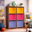 SCAFFALE 2 MODULI WENGÉ 79X41X125 CM CON 6 CONTENITORI CUBO – LIBRERIA PORTAOGGETTI VERTICALE PER CAMERETTA E ZONA STUDIO