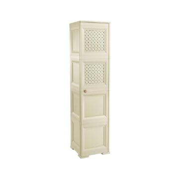 MOBILE ORGANIZZATORE BAGNO 4 MODULI ANGORA 40X43X164 CM CON 2 ANTE TRAFORATE E 2 ANTE EFFETTO LEGNO – MOBILE CONTENITORE VERTICALE SALVASPAZIO