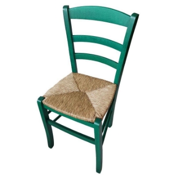 SEDIA PAESANA IN LEGNO CON SEDUTA IN PAGLIA E SCHIENALE ALTO H 88 X L 40 X P 34 CM COLORE VERDE